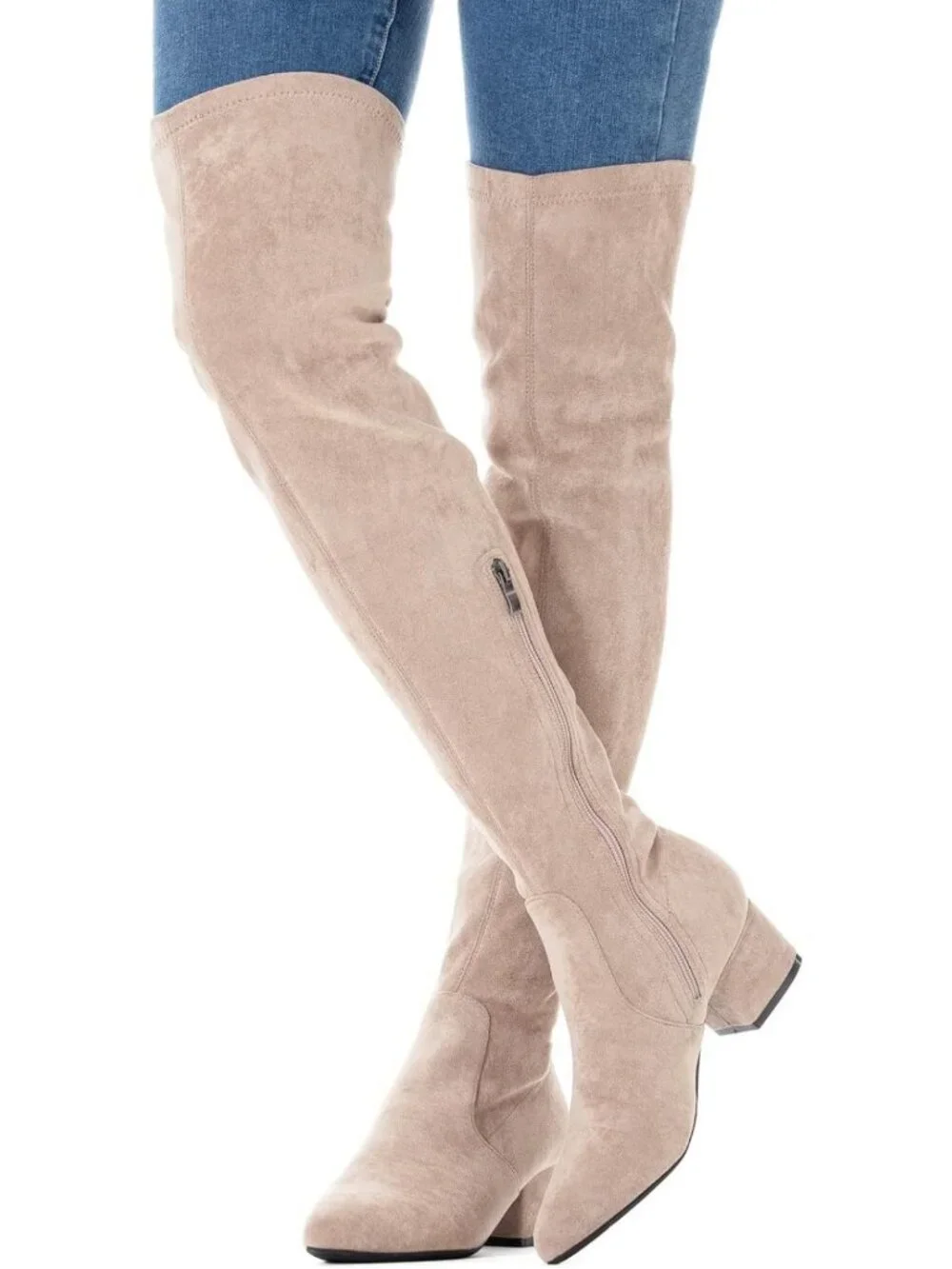Stylish Over the Knee Low Heel Boots | Winter Suede Thigh High Chunky Comfort